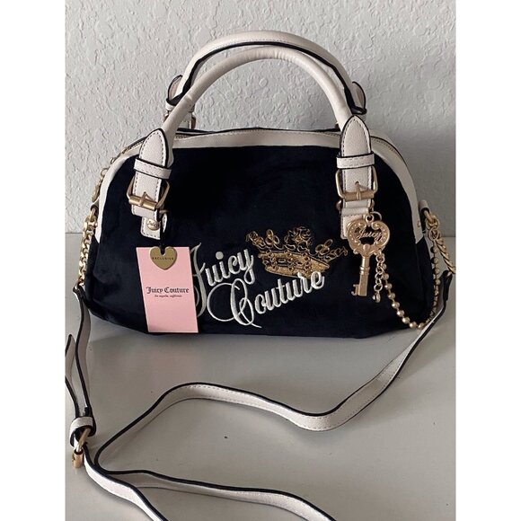 Juicy Couture The Key To Juicy Satchel Crossbody Liquorice Velvet Charm NEW - Picture 1 of 16